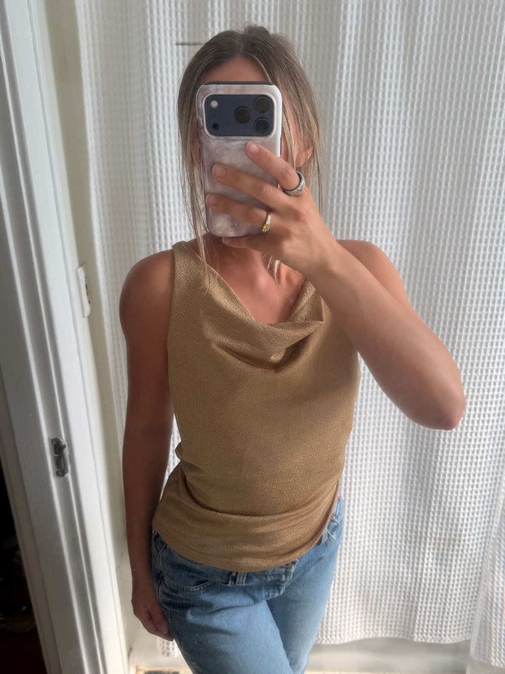 MYO Sleeveless Cowl Neck Tank Top in Camel
